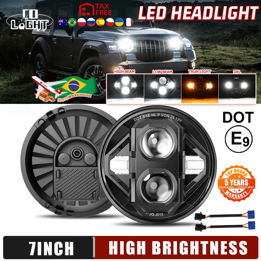 CO LIGHT Мотоциклетная 7-дюймовая светодиодная фара 20000LM DOT E9 DRL для Lada Niva 4X4 Uaz Offroad Moto 12V