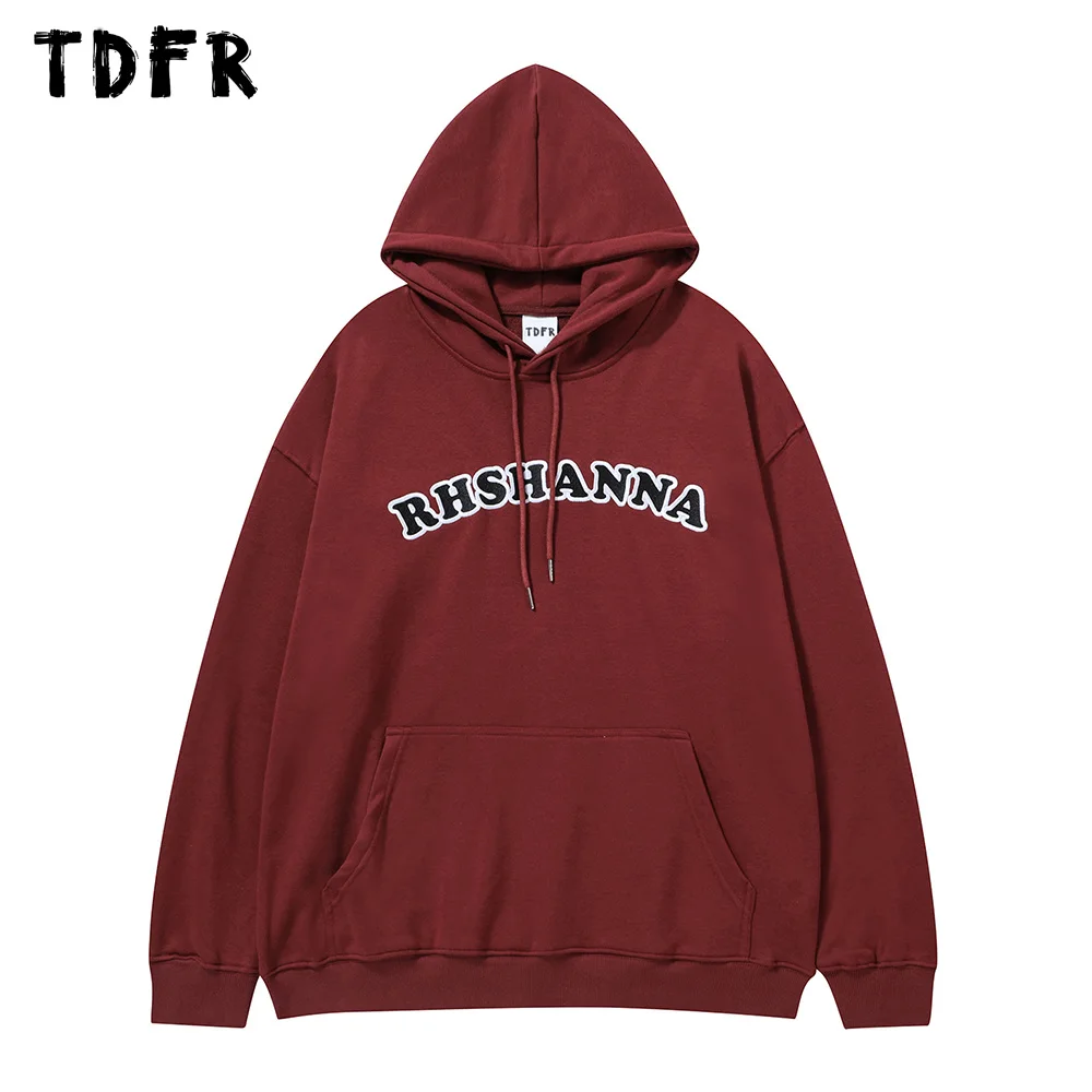 

Letter Embroidery Hooded Sweatshirts Mens Autumn Winter Pocket Casual Loose Long Sleeve Hoodies Top Men