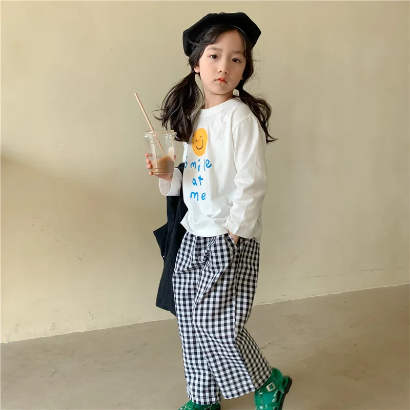 

2022 Spring and Summer New Children's Casual Pants Korean Style Girls' Lattice Loose Pants Boys' Trousers Cute Loose