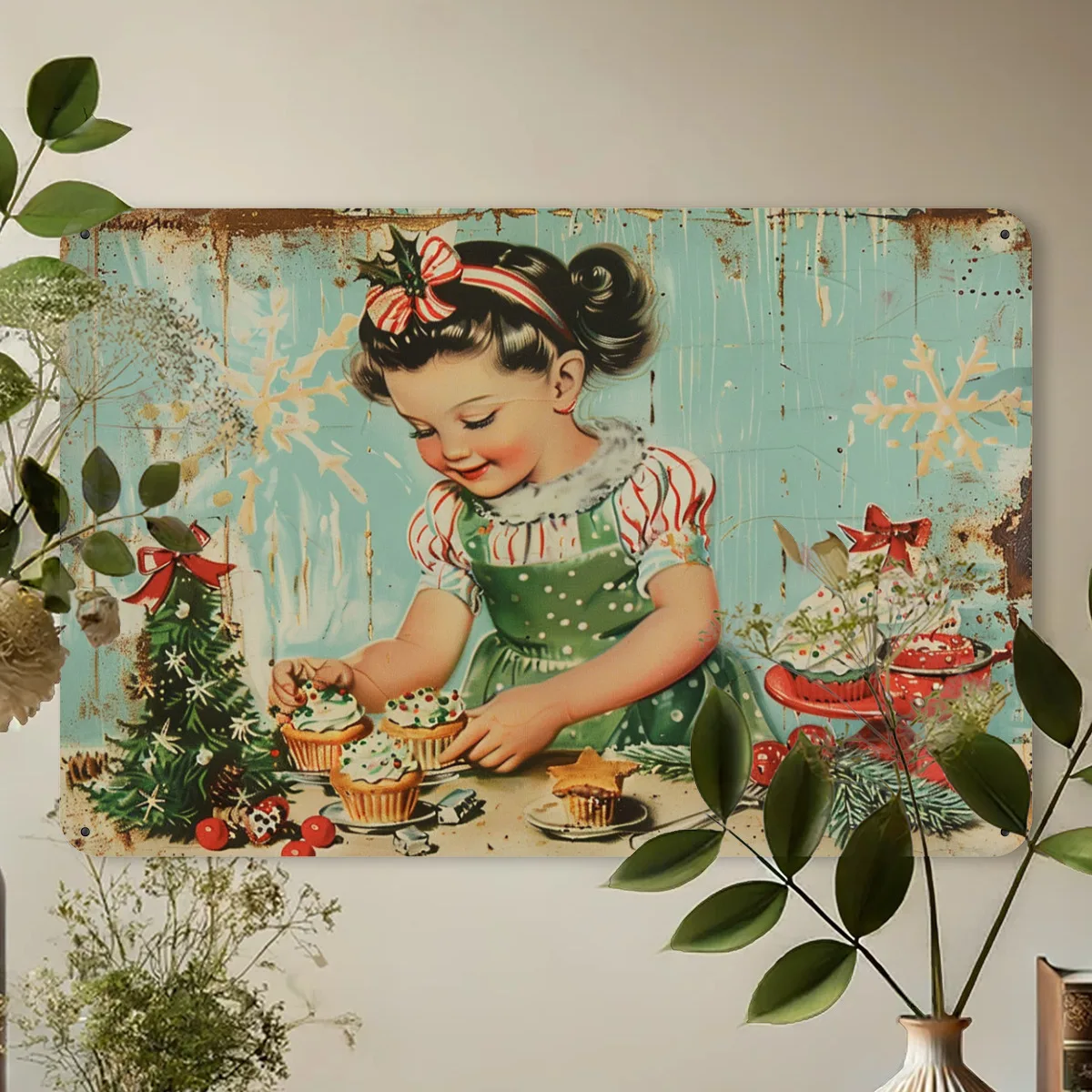 

Металлическая вывеска Рождественская девушка