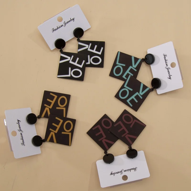 

Серьги в стиле ретро, украшения для ушей, серьги с надписью LOVE, акриловые длинные серьги ins wind source, ювелирные изделия