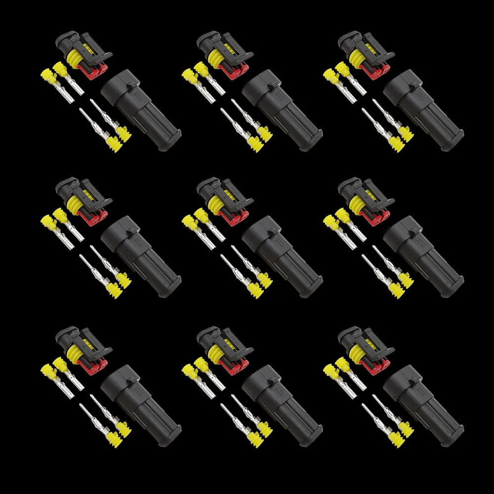 

10Sets 2 Pin Way Waterproof Electrical Wire Connectors Male Female Plug Terminal Black Housing For Car Waterproof Connector
