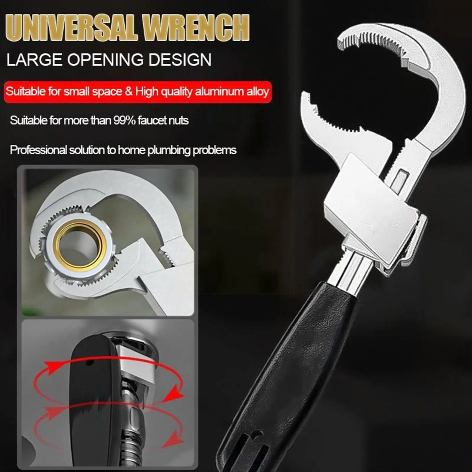 

Multifunction Adjustable Double-ended Wrench Sink Water Wrench Opening Wrench 80mm Pipe Bathroom Large Home Special Adjusta A7W1