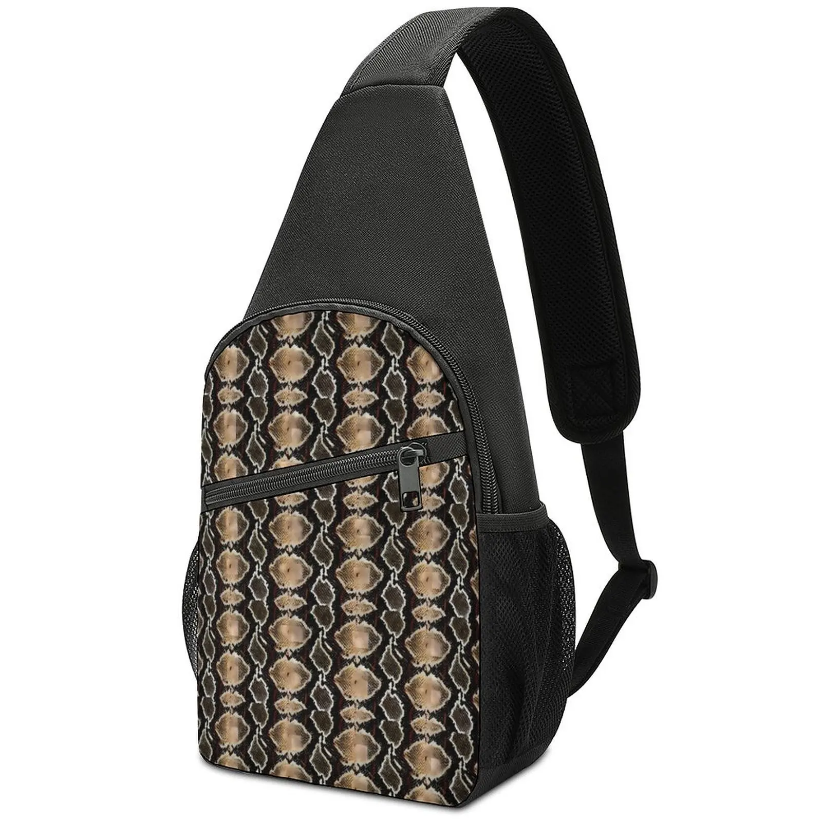 

Brown Black Snakeskin Shoulder Bags Animal Print Streetwear Chest Bag Women School Trip Sling Bag Fishing Print Small Bags
