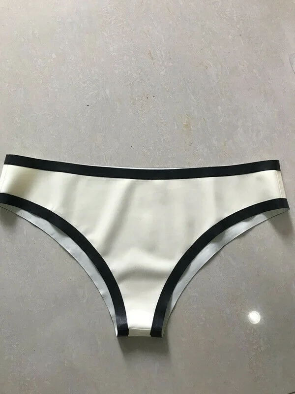 

Fetish 100% Latex Rubber Weißes Dreieck Höschen Shorts Dekoratives Schwarz Feste Größe