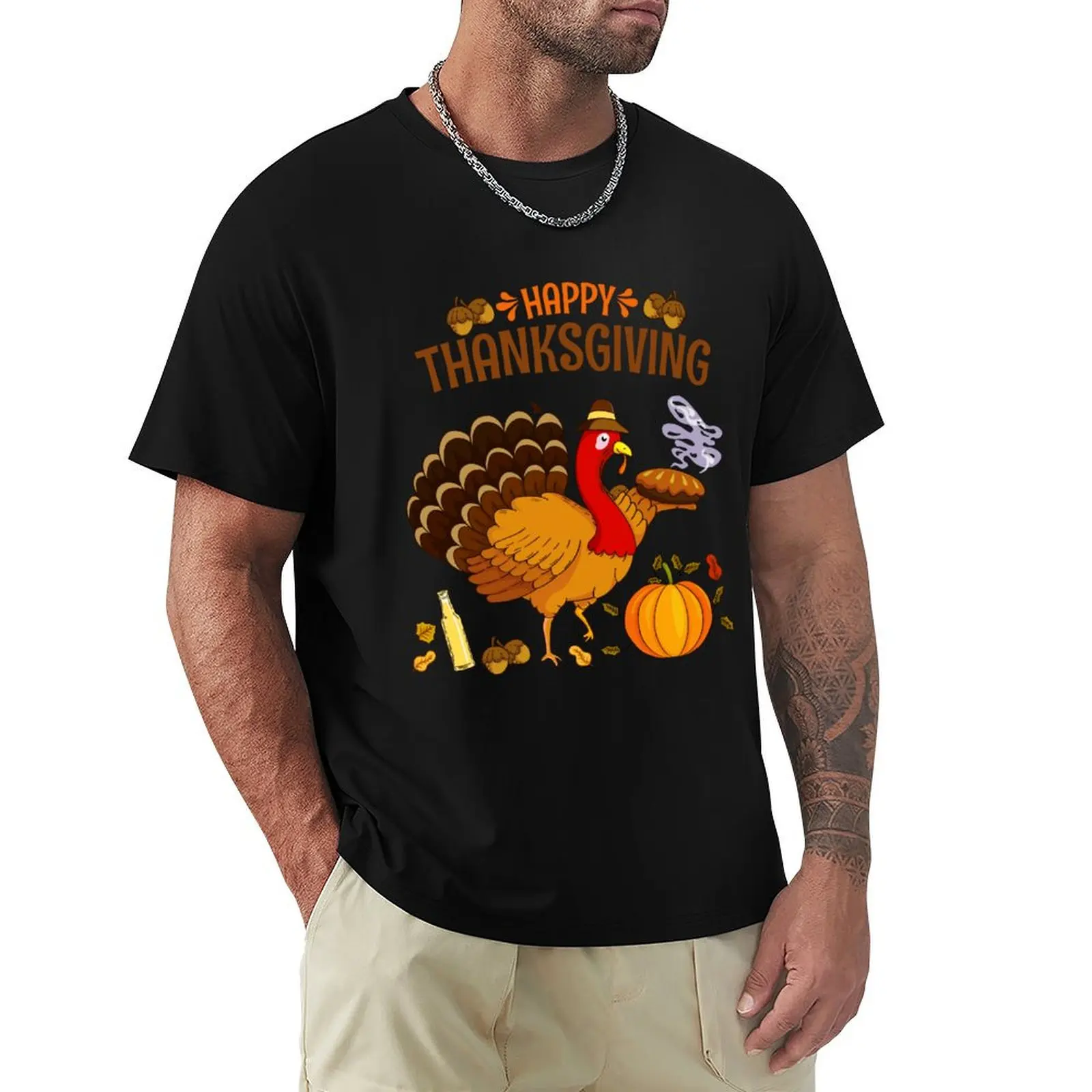 Фото Футболка HAPY THANKS GIVING с простым графическим дизайном №1