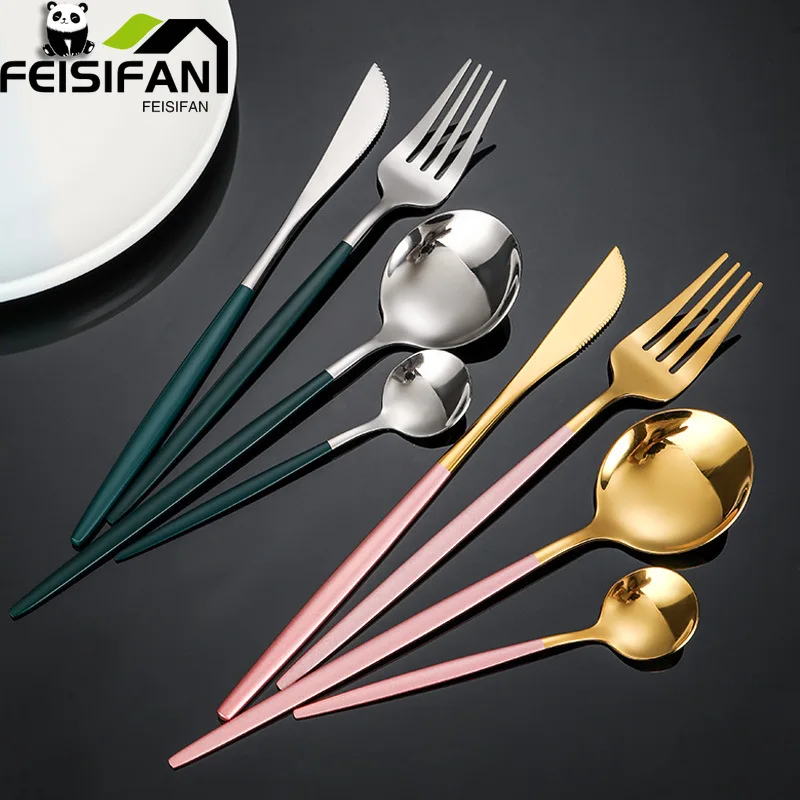 

Portable Stainless Steel Cutlery Set Light luxury knife and fork Tableware Gift Kitchen Utensils Sets Dinnerware Dining Bar tool