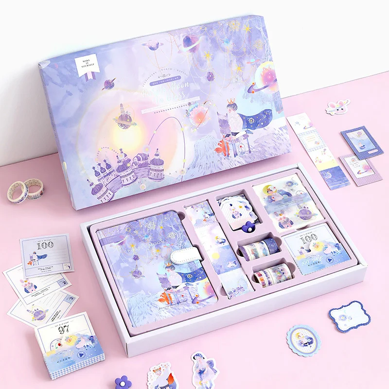 

Fairy Tale Notebook with Stickers Tape Hand Book Set Gift Box Pink Purple Girl Diary Student School Stationery Christmas Present