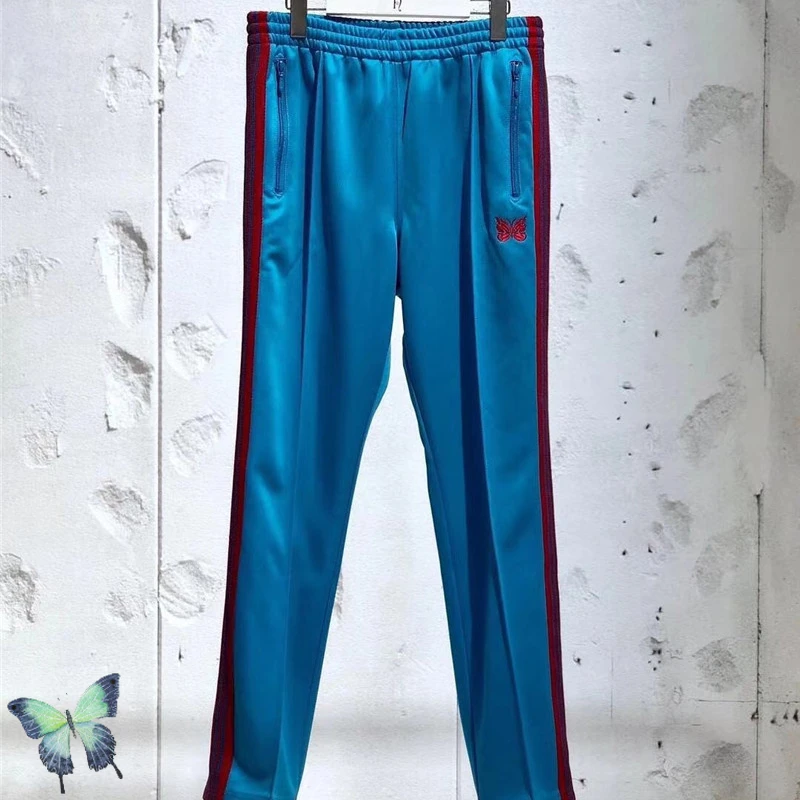 

Red Blue Side Web AWGE Embroidery Butterfly Men Hip Hop Straight Sweatpants Loose Needles Pants