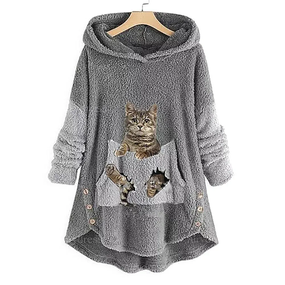 

Fleece Thickened Loose Hooded Pullover Top