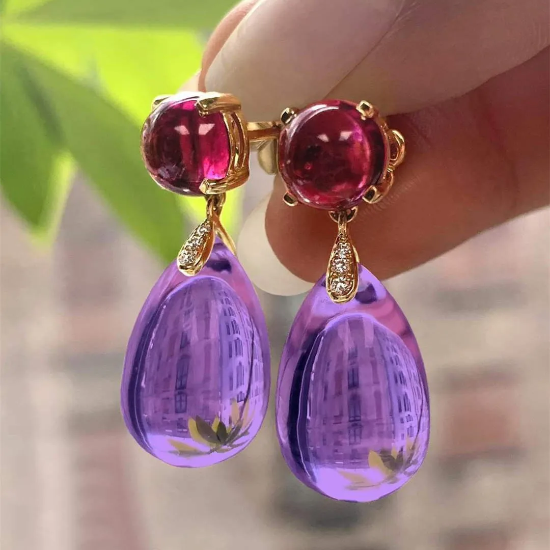 

Vintage Fashion Diamond Purple Gemstone Earrings for Women Simple Statement Dangle Earrings Female Jewelry Pendientes Mujer