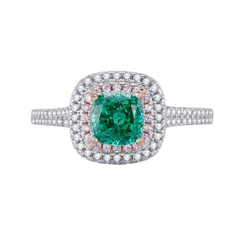 

SpringLady 925 Sterling Silver 6*6MM Crushed Ice Cut Emerald High Carbon Diamonds Gemstones Engagement Fine Jewelry Ring