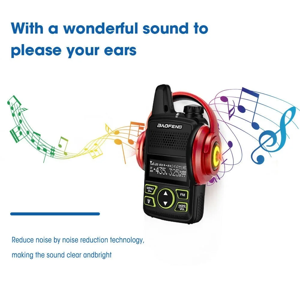 2x Baofeng BF-T1 Mini Walkie Talkies Long Range UHF Two Way FM Radio + Earpieces