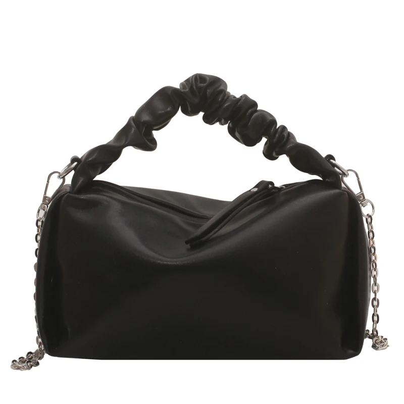 Small PU Leather Crossbody Sling Bag with pleats Handle 2023 Summer Trendy Women's Designer Handbag Tote Luxury Shoulder Bags