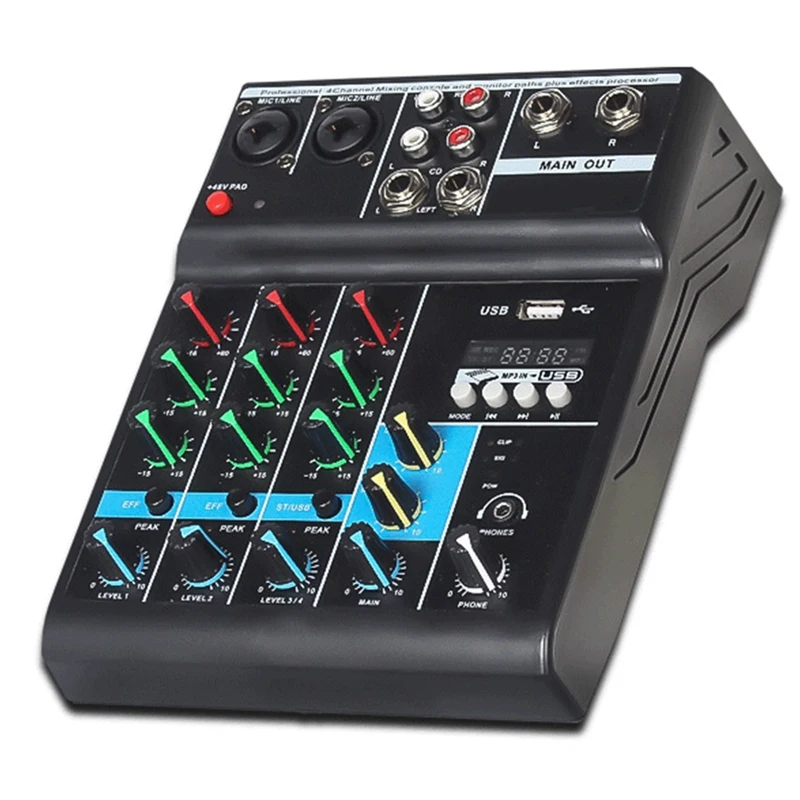 

NEW-Professional Audio Mixer 4 Channels Bluetooth Sound Mixing Console For Karaoke