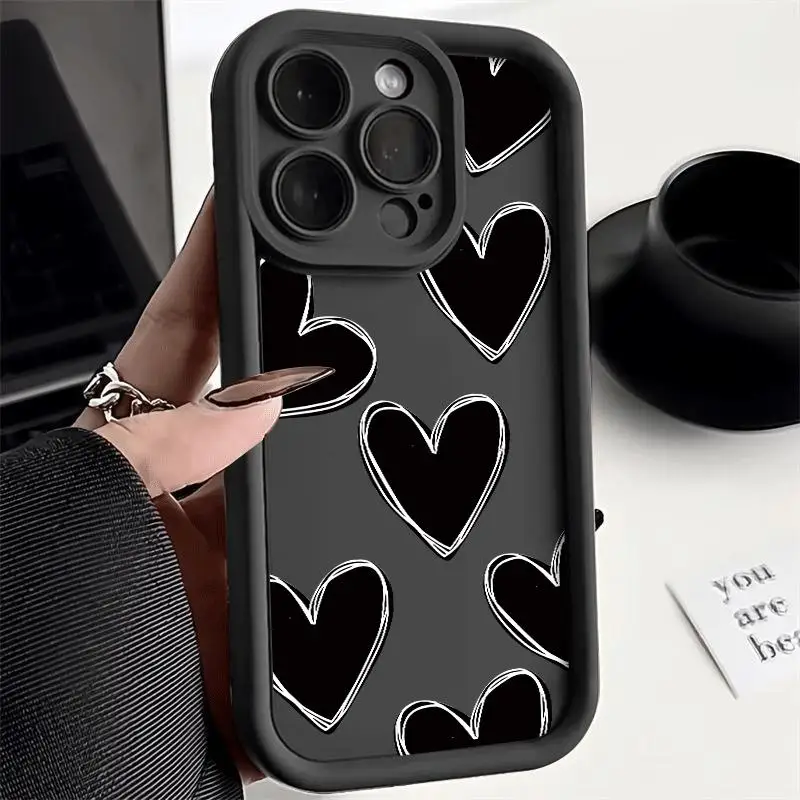 Love Heart Black Phone Case for Xiaomi Mi 11 Lite 12T Pro Poco X3 X5 X3NFC Soft Cover Funda