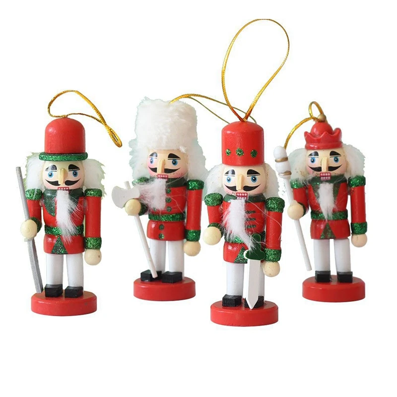 

FBIL-4PCS/Set 10CM Christmas Nordic Style Nutcracker Puppet Soldier Set Nutcracker Christmas Tree Ornament Pendant