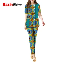 new two piece sets women print short sleeve blazer and long pants causal suits african office women sets simple homewear wy811