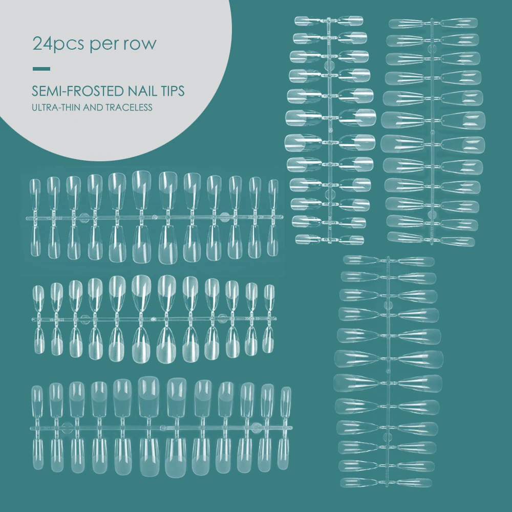 

120Pcs Press on False Nails Semi-Frosted Full Cover Fake Nails Soak Off Gel Tips Coffin Nail Capsule Extension Manicure Tool