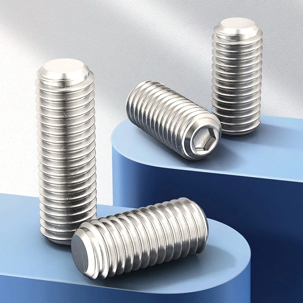 

2/20Pcs M6 M8 M10 Hexagon Socket Fine Thread Set Screw Flat End 304 Stainless Steel Headless Hexagon Socket Flat Head Screws