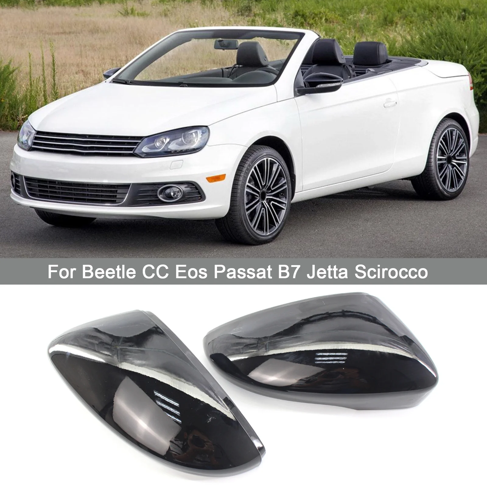 

2PCS Gloss Black For VW Beetle EOS CC Jetta MK6 Passat B7 Scirocco 2011-2017 Car Side Wing Rearview Mirror Cover Cap Replacement