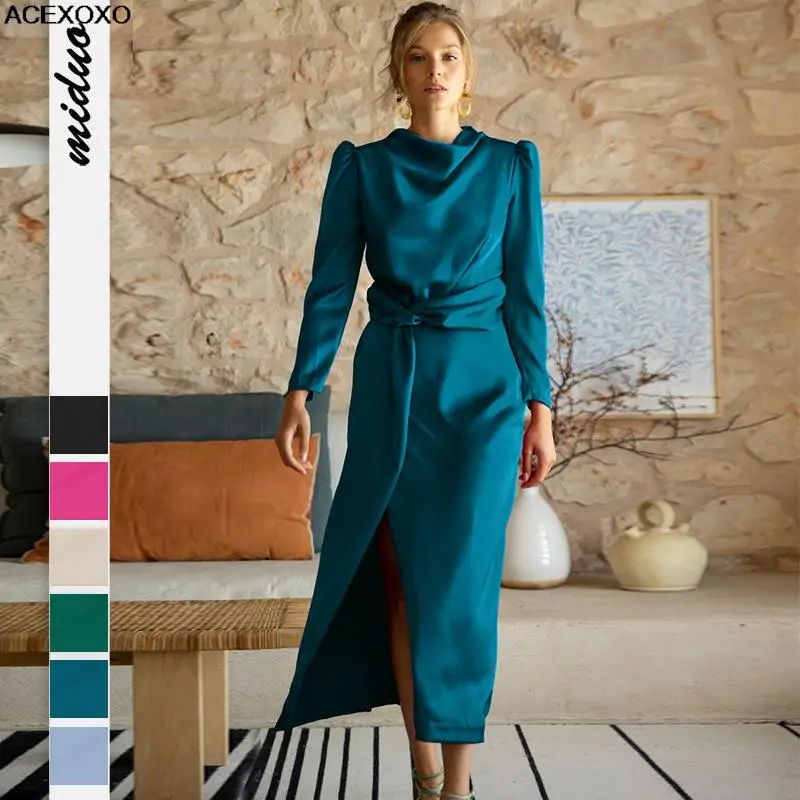 

2023 New Evening dress sense advanced satin dress temperament elegant bridesmaid dress autumn/winter split