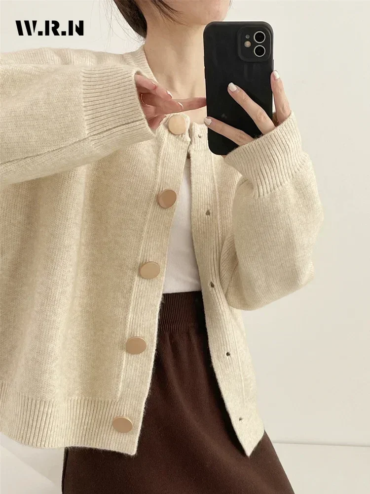 Женские повседневные вязаные кардиганы с круглым вырезом и длинными рукавами