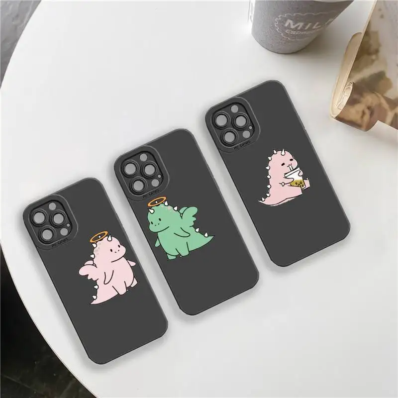 

Dinosaur lovely cartoon couple Phone Case For iPhone 13 12 11 Pro MAX Mini X XS XR 7 8 Plus Camera Lens Liquid Silicone