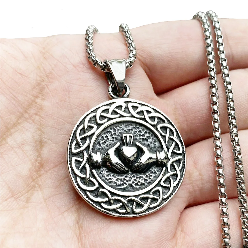 

Stainless Steel Mens Irish Celtic Claddagh Knot Pendant Necklace Jewelry