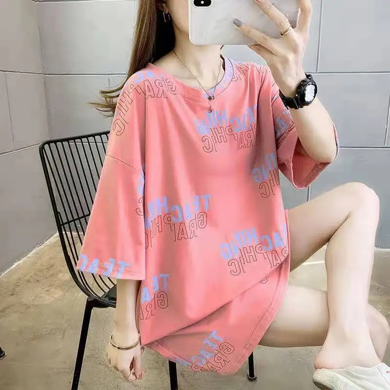 

Ladies T Shirts O Neck Pulover Short Sleeve Top for Women Summer Clothes with Print Tall Xxl In Cotton Harajuku Goth Kpop Y Tee