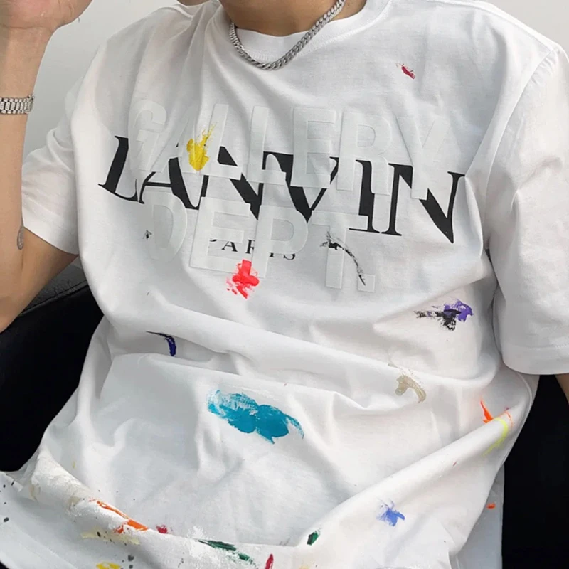 

T-Shirt Splashing Ink Graffiti Print Oversize 1:1 Short Sleeve T Shirt for Boys Girls TeenageHigh Street Pure Cotton Gallery