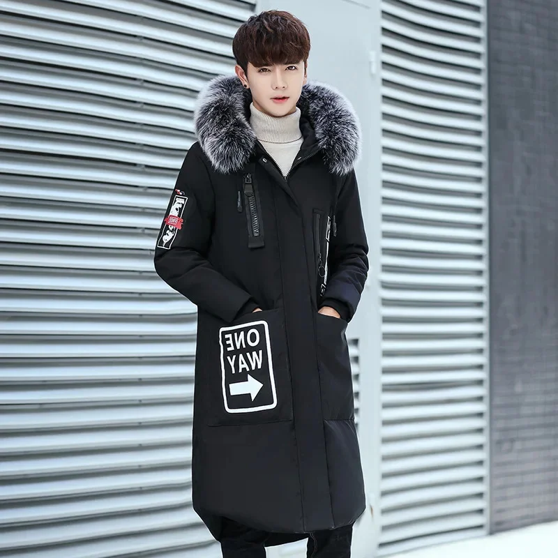 

Модная мужская длинная пуховая куртка 2022, мужская куртка, новый стиль, пуховик, утепленная уличная теплая ветрозащитная зимняя куртка на белом утином пуху