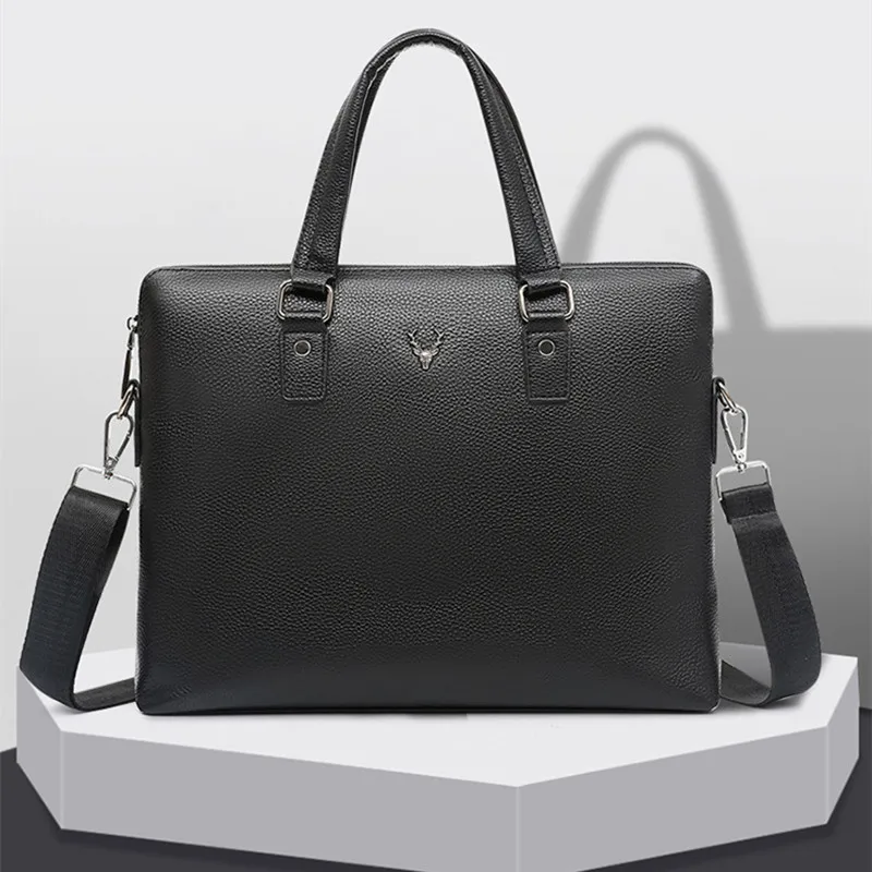 Luxury Cow Leather Men Briefcases Business Genuine Leather Handbag Casual Shoulder Messenger Bag Laptop Bag File Bag For Male