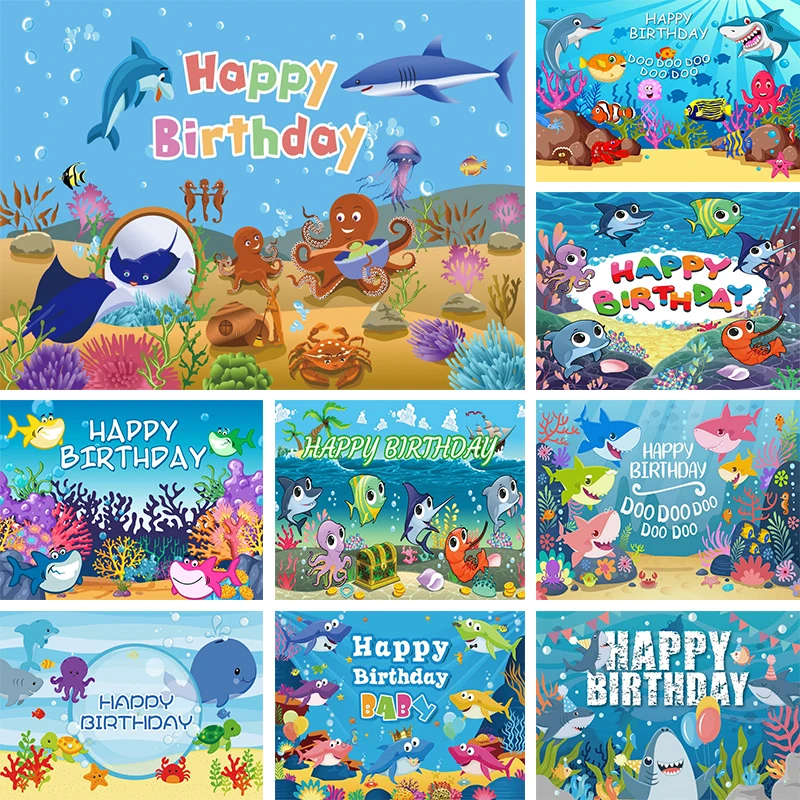 

Under The Sea Underwater World Party Decoration Backdrop Happy Birthday Shark Dolphin Fish Aquarium Photography Backgroud Banner