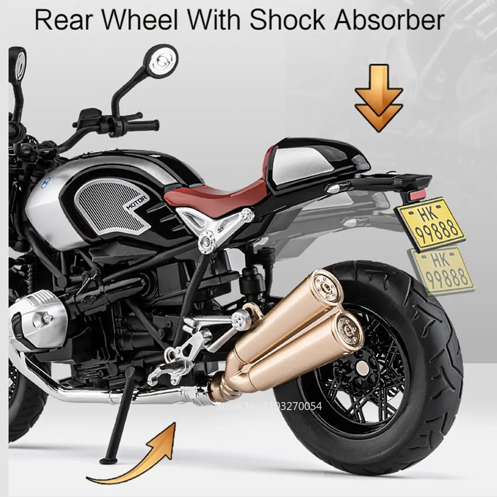 Фото 1/12 R NineT шифратор модель мотоцикла игрушечный автомобиль Литые резиновые шины переднее колесо рулевое управление звук детские игрушки подарки для детей №3