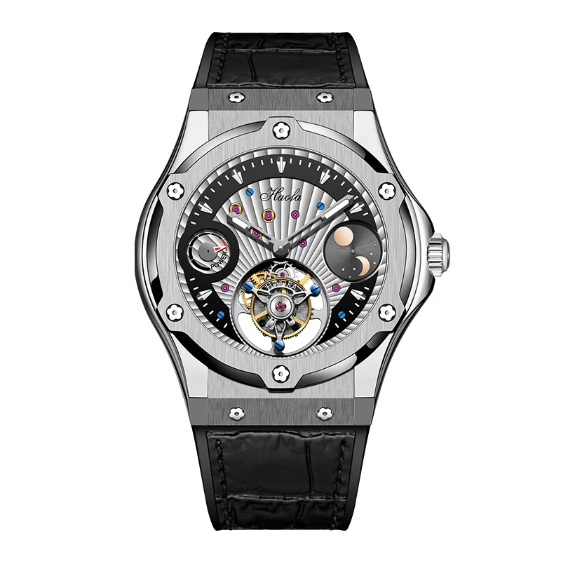 Фото Часы Haofa Flying Tourbillon для мужчин, механические наручные часы с сапфировым стеклом и индикатором дня и ночи, деловые повседневные часы 1915 №2