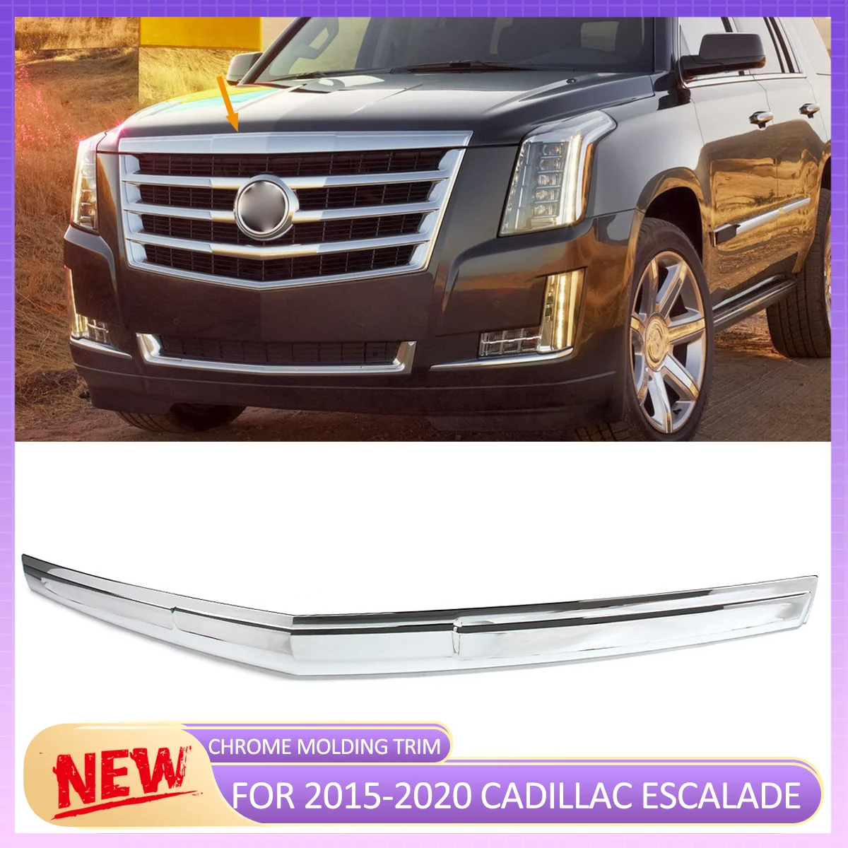 

Хромированная передняя верхняя накладка на капот для Cadillac Escalade & Escalade ESV 2015-2020 гг., накладка на переднюю панель капота, накладка на капот