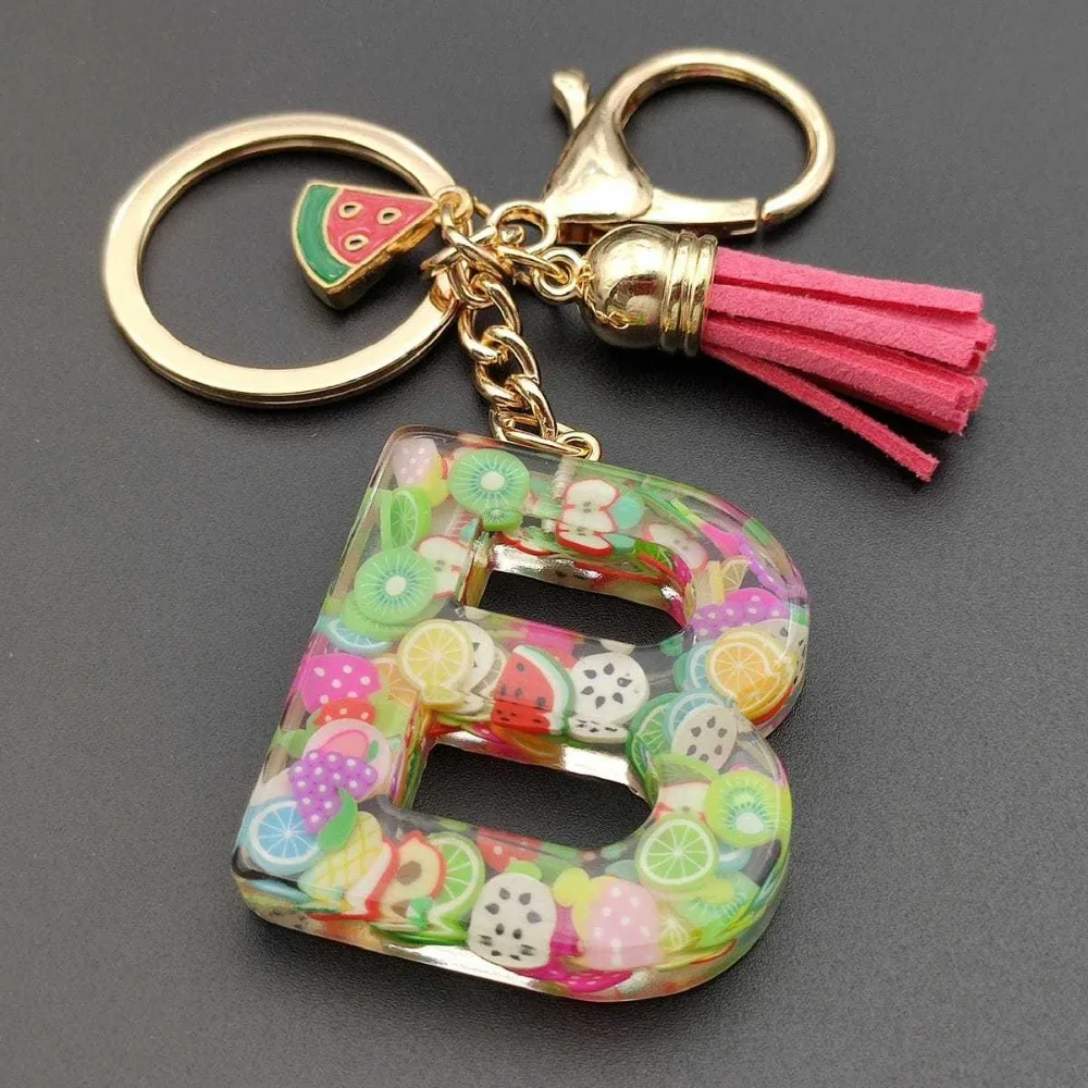 Лидер продаж простая кисточка 26 букв блесток арбуз кулон брелок для ключей сумка