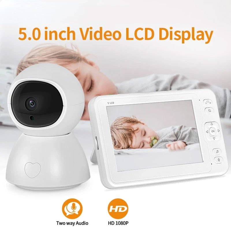 

Baby Monitor 2MP HD Night Vision Two-Way Talk 5 Inch Nanny Video Camera 8 Lullabies Recording & Playbacking With SD Card