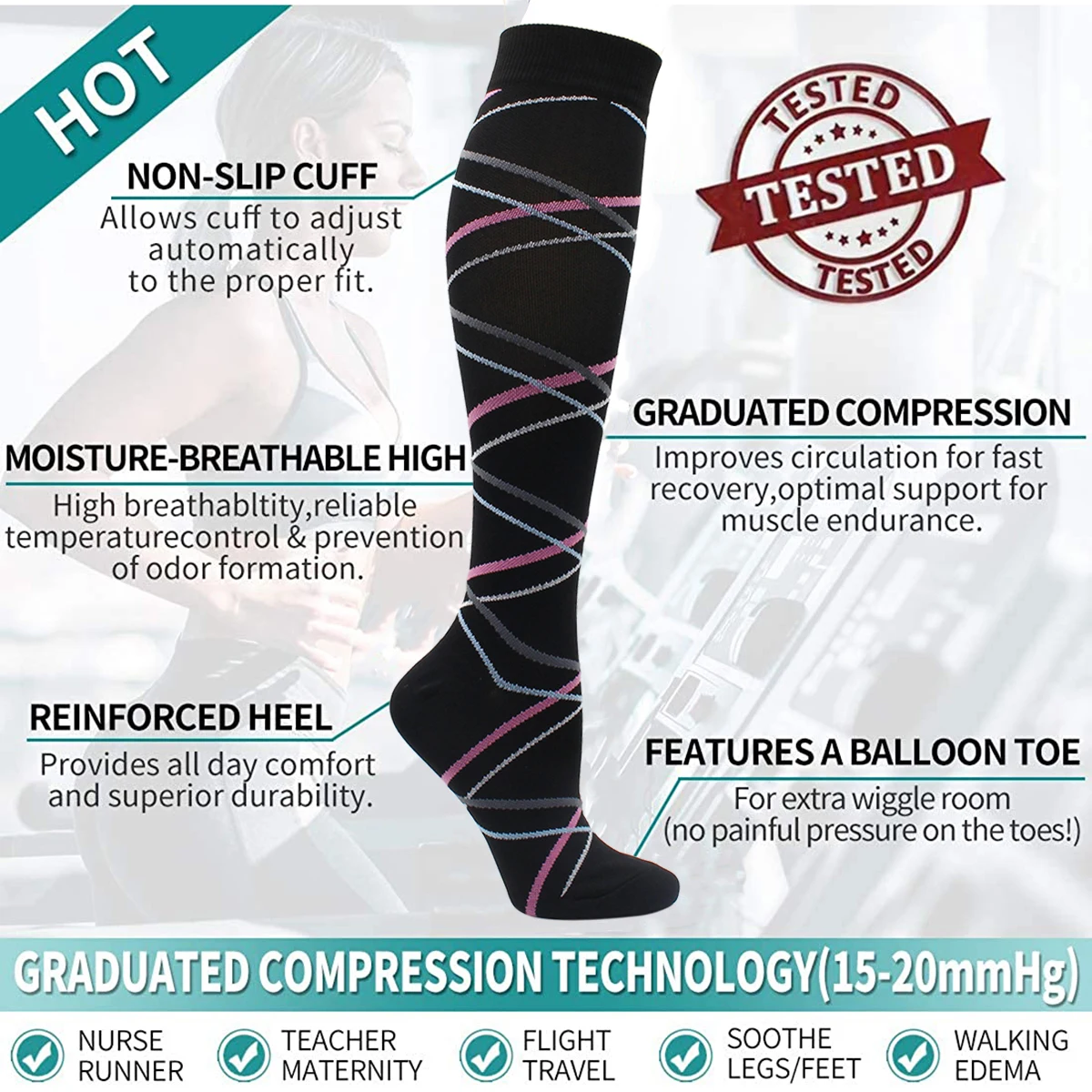 Wholesale 5 Pairs Compression Stockings Outdoor Sport Socks Edema Diabetes Varicose Veins Running Socks Men Women Gift Persent