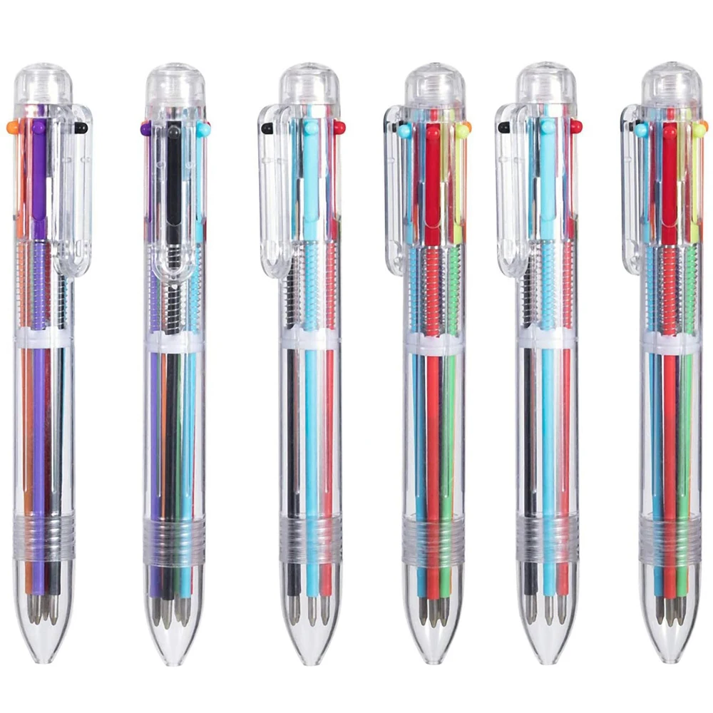 

100Pcs/Lot Multicolor 0.5mm 6-in-1 Retractable 6 Colors Transparent Barrel Ballpoint Pens For Students School Office Supplies