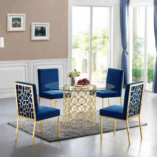 

Modern Blue Grey Velvet Dining Chair Luxury Vintage Living Room Furniture Gold Silver Metal Leg Home Restaurant