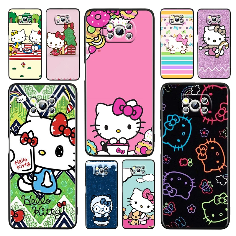 

Anime Cute HelloKitty For Xiaomi Poco M4 X3 F3 GT NFC M3 C3 M2 F2 F1 X2 Pro Mi Play Civi Soft Silicone Black Phone Case Fundas