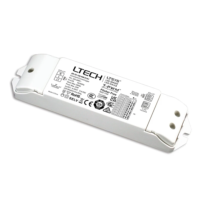 

LTECH New 0-10V Led Dimming Driver;AC 220V-240V Input;25W 150mA-900mA CC Constant Current Intelligent Power AD-25-150-900-E1A1