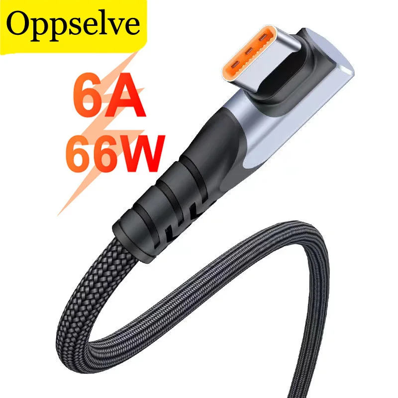 

6A 66W USB Type C Super-Fast Cable For Samsung Huawei Mate 40 50 Xiaomi 11 Pro OPPO R17 90 Degree USB-C Charger Cable Data Cord