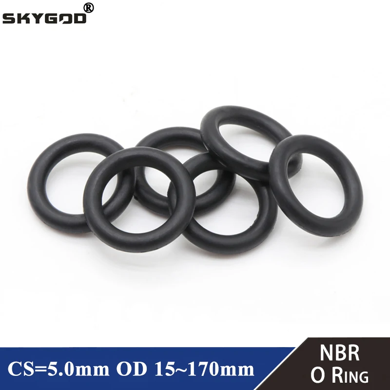 

10Pcs NBR O Ring Seal Gasket CS 5mm OD 15~170mm Nitrile Butadiene Rubber Spacer Oil Resistance Washer Round Shape Black