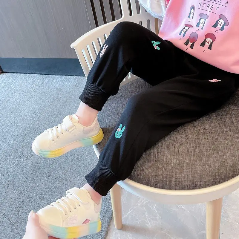 2022 New Pants for Kids Spring Autumn Trousers Enfant Garcon Kids Fashion Print Rabbit Gray Pants Baby Girls Boys Pants 12M-5T