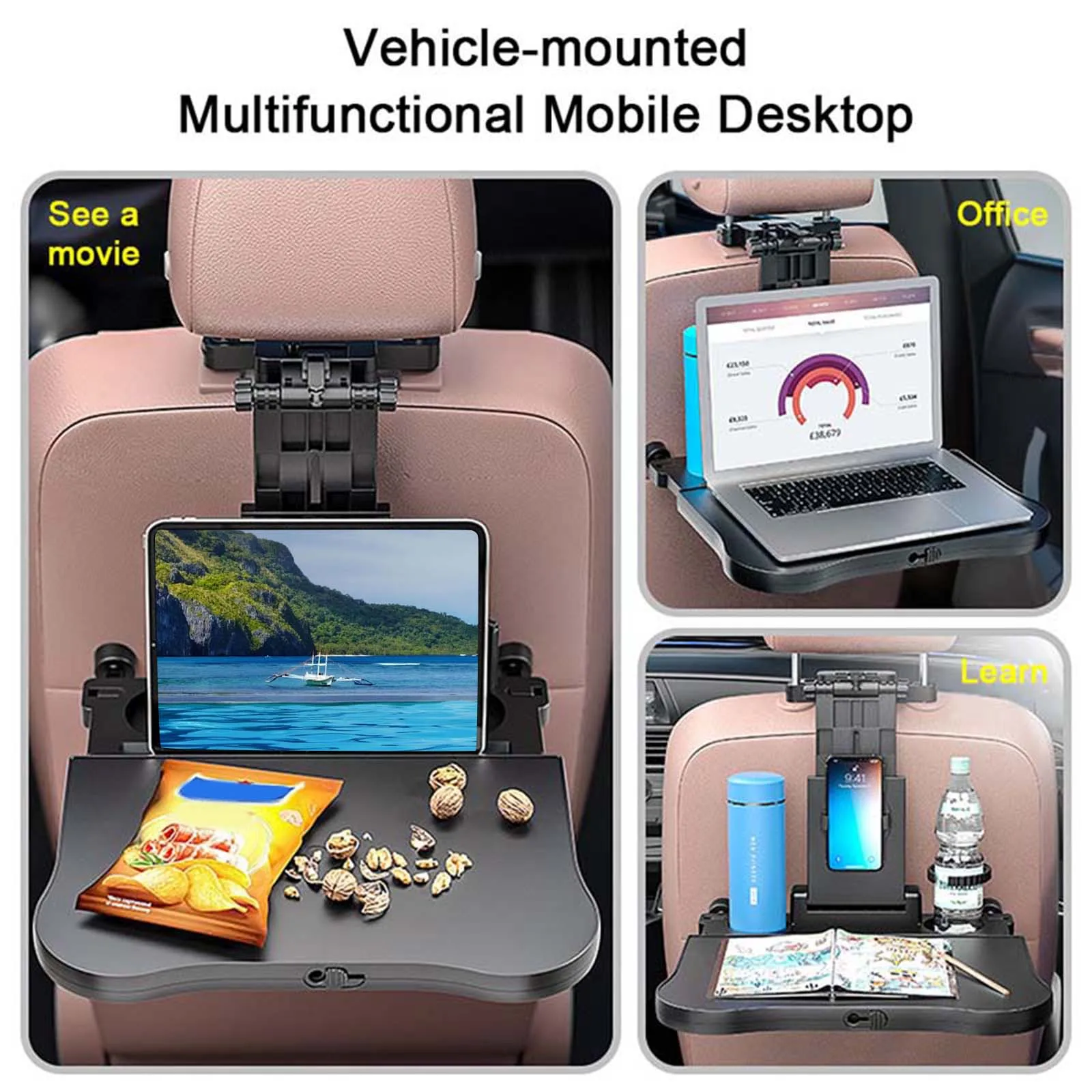 

Car Desk Foldable Car Eating Food Seat Table for Writing Working Drinking Passenger Roadtrip Backseat Travel Trays