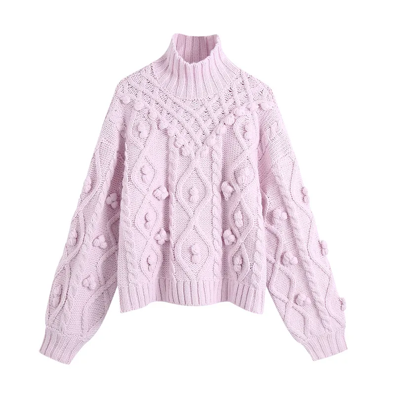 

Autumn/Winter 2023 New Fashion All-match Solid Color Ball-shaped Knitted Sweater Pink Loose Sweater