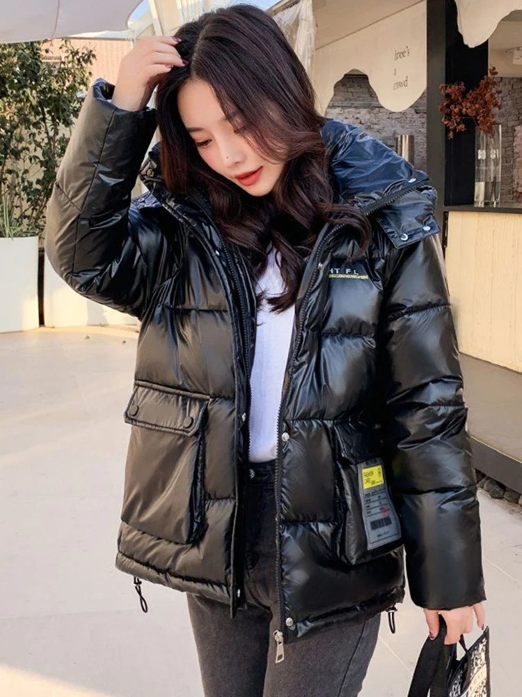 

Sister Fara Winter Thicken Warm Down Jackets Coat Puffer Jacket For Women Loose Cotton Padded Sequins Hooded Parka Coat Female